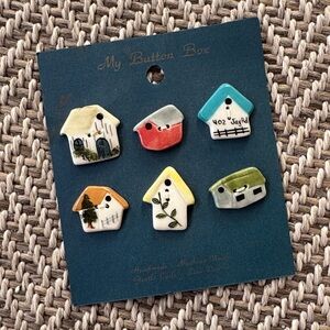 Charming Ceramic Birdhouse Buttons Set - Multicolor